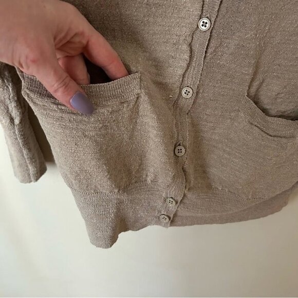 J. Crew Tan Beige Button-Up Linen Blend Lightweight Cardigan Sweater Size XS - Picture 4 of 6